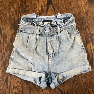 High Waisted Paperbag Denim Shorts